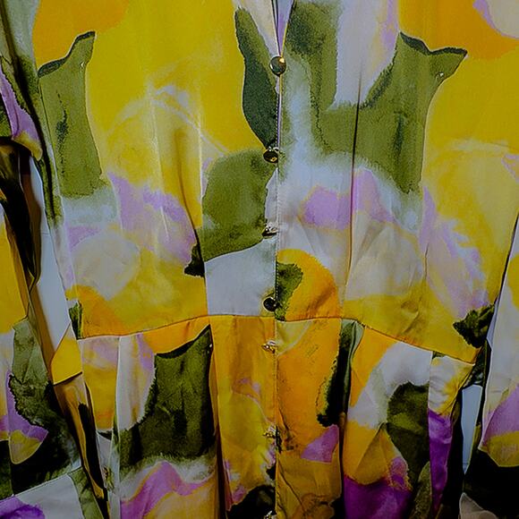 New French Connection Button Front Shirt Midi Dress Watercolor Medium NWT - Picture 5 of 7